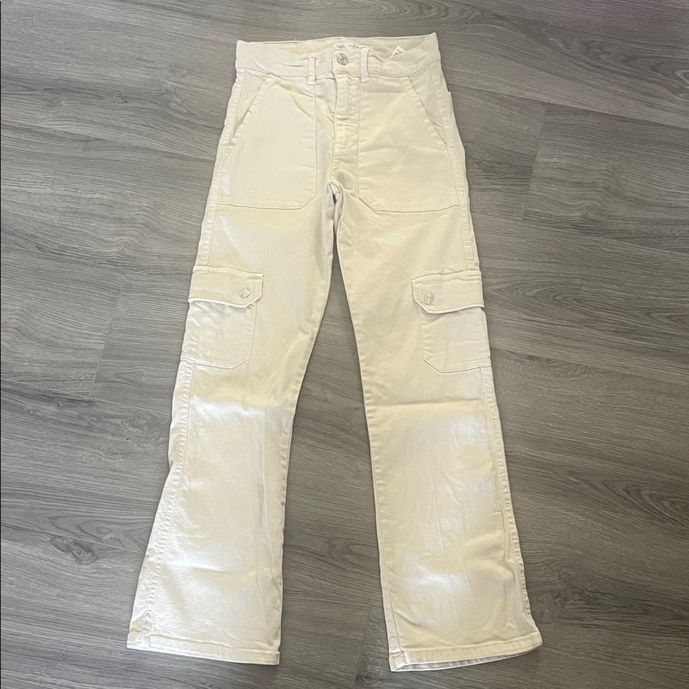 Zara Women's Cream Flare Cargo Jeans